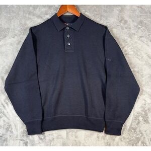 Faconnable Polo Sweater Mens Large 44x25 Navy Blue 100% Merino Wool Vintage